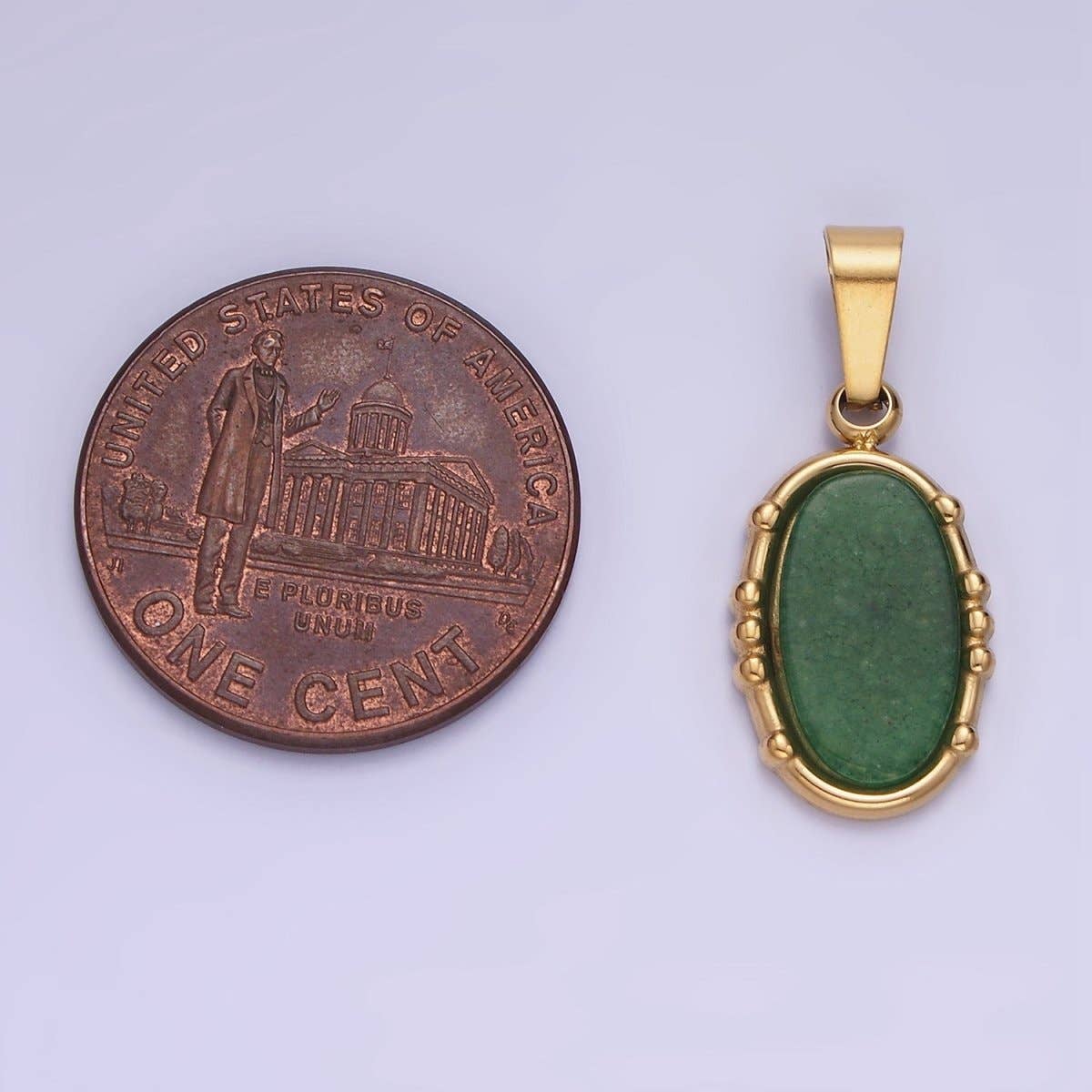 Oval Green Aventurine Pendant Natural Stone Waterproof Gold Stainless Steel Drop Pendant P-1393