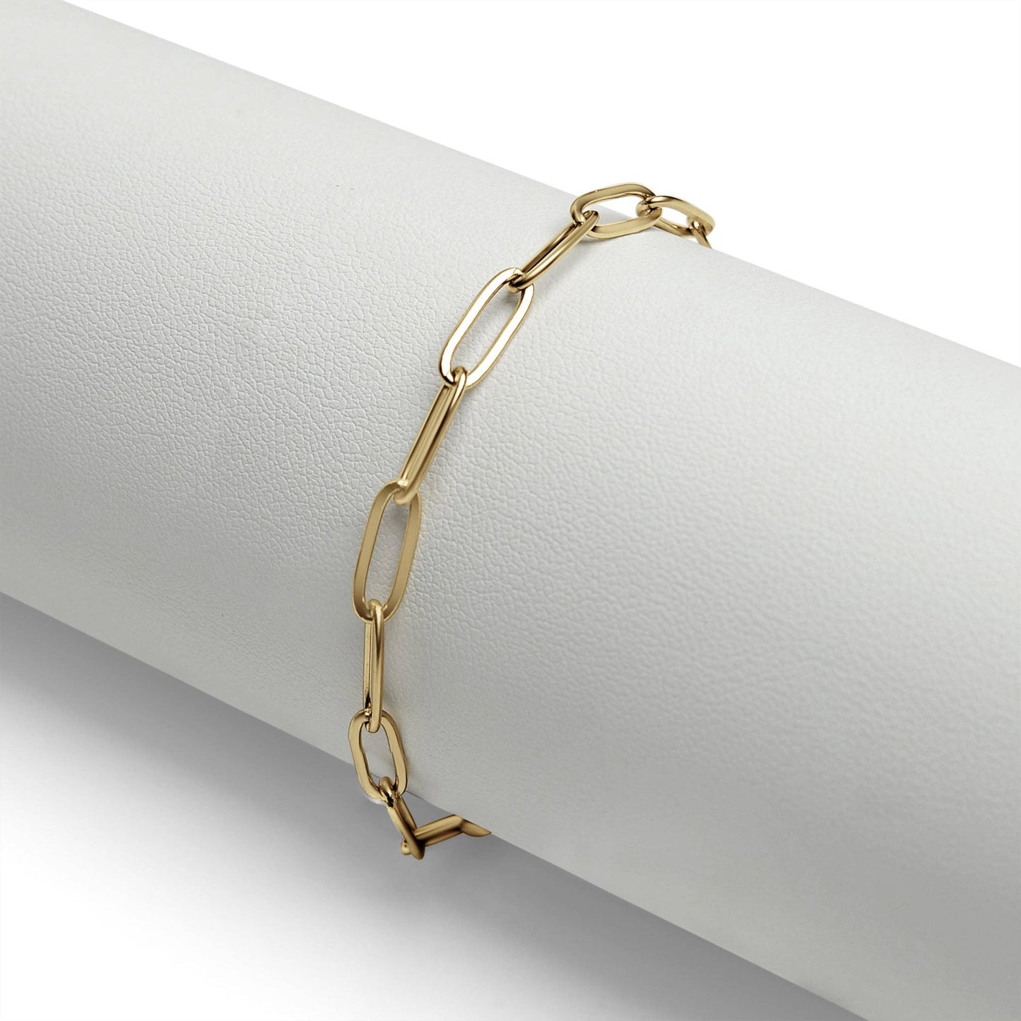 Stainless Steel Paperclip with Charm Keeper Chain Bracelet: Gold / 7.5"