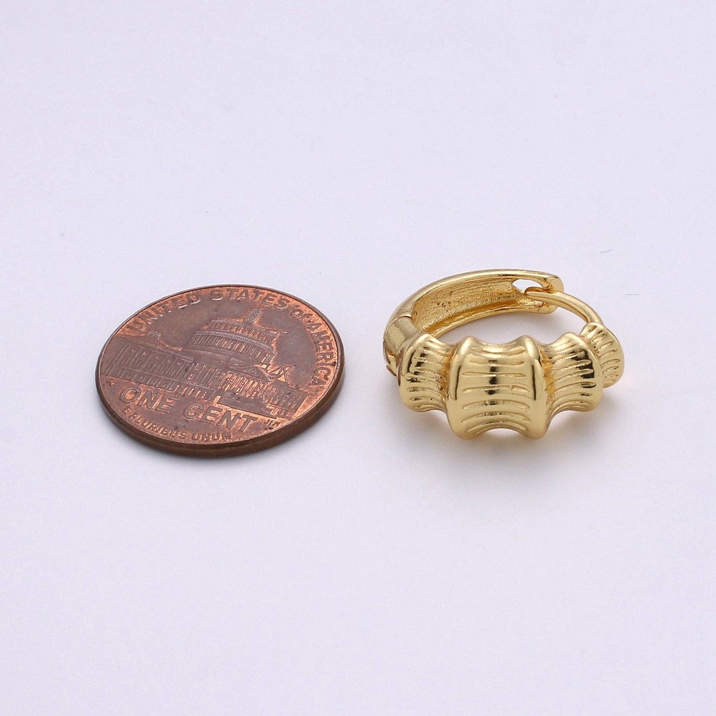 24k Vermeil Gold Earrings, Huggie Earring, Dainty Earrings, Chunky Bamboo Earrings, Everyday Wear Earrings 15mm Earring Q-118