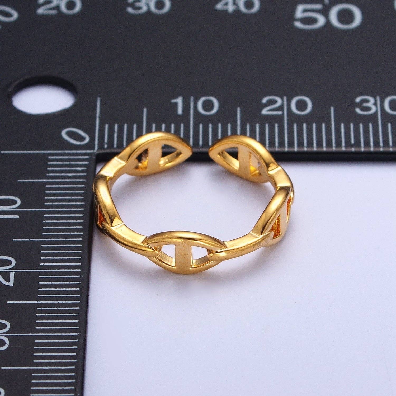 24K Gold Filled Anchor Mariner Chain Link Adjustable Gold Ring | X574