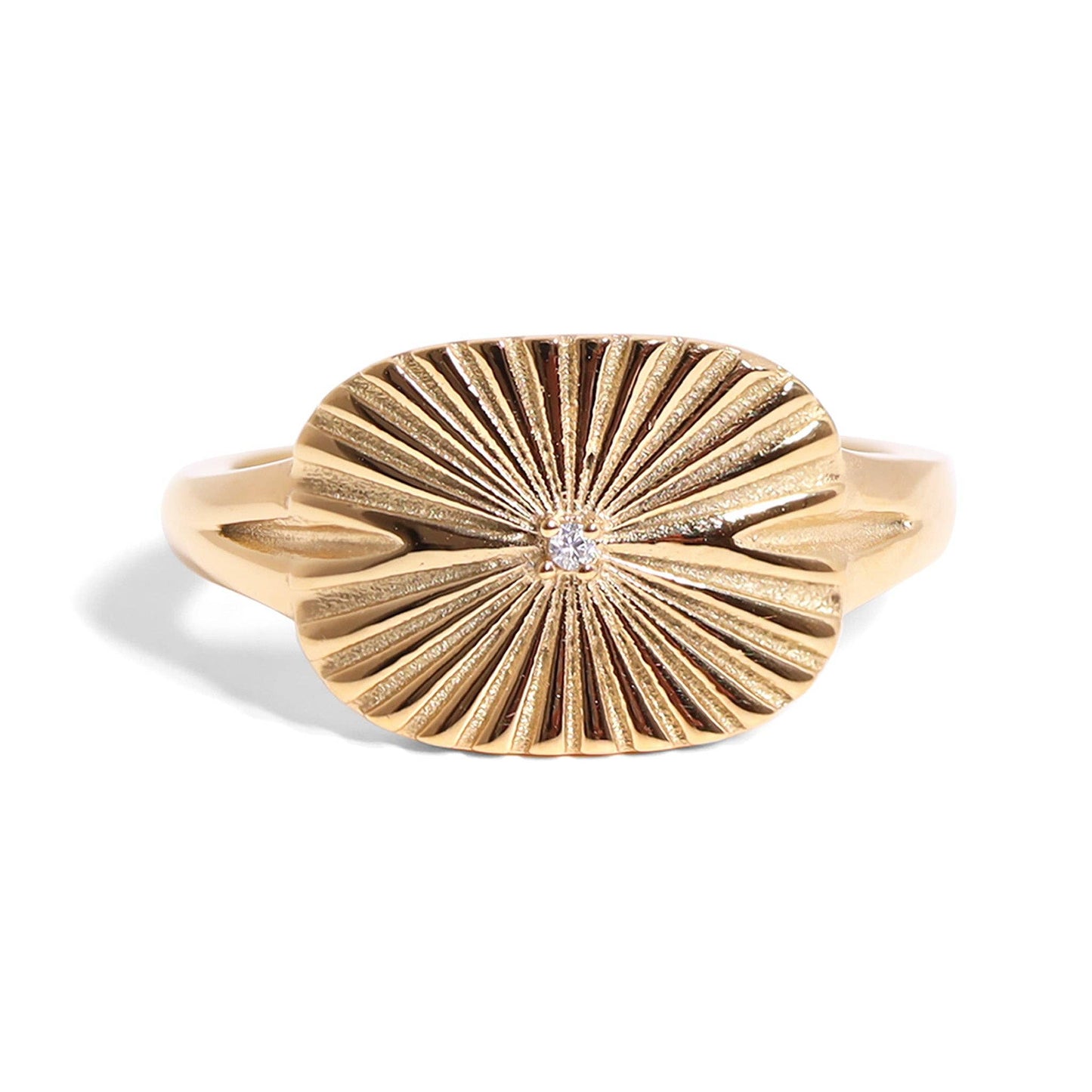 Gold Stainless Steel Cubic Zirconia Sunburst Rectangle Ring: Gold / 7