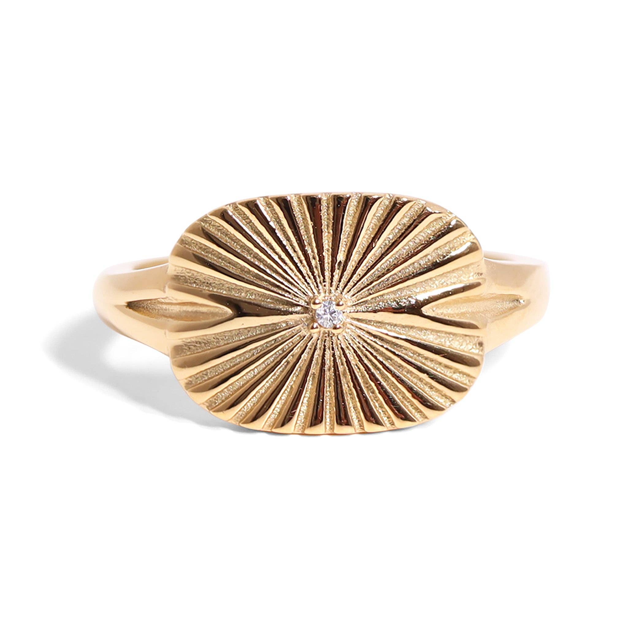 Gold Stainless Steel Cubic Zirconia Sunburst Rectangle Ring: Gold / 7