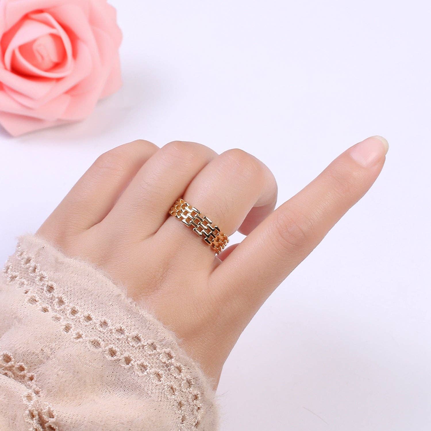 Gold Filled Panther Link Ring Open Adjustable Jewelry for St