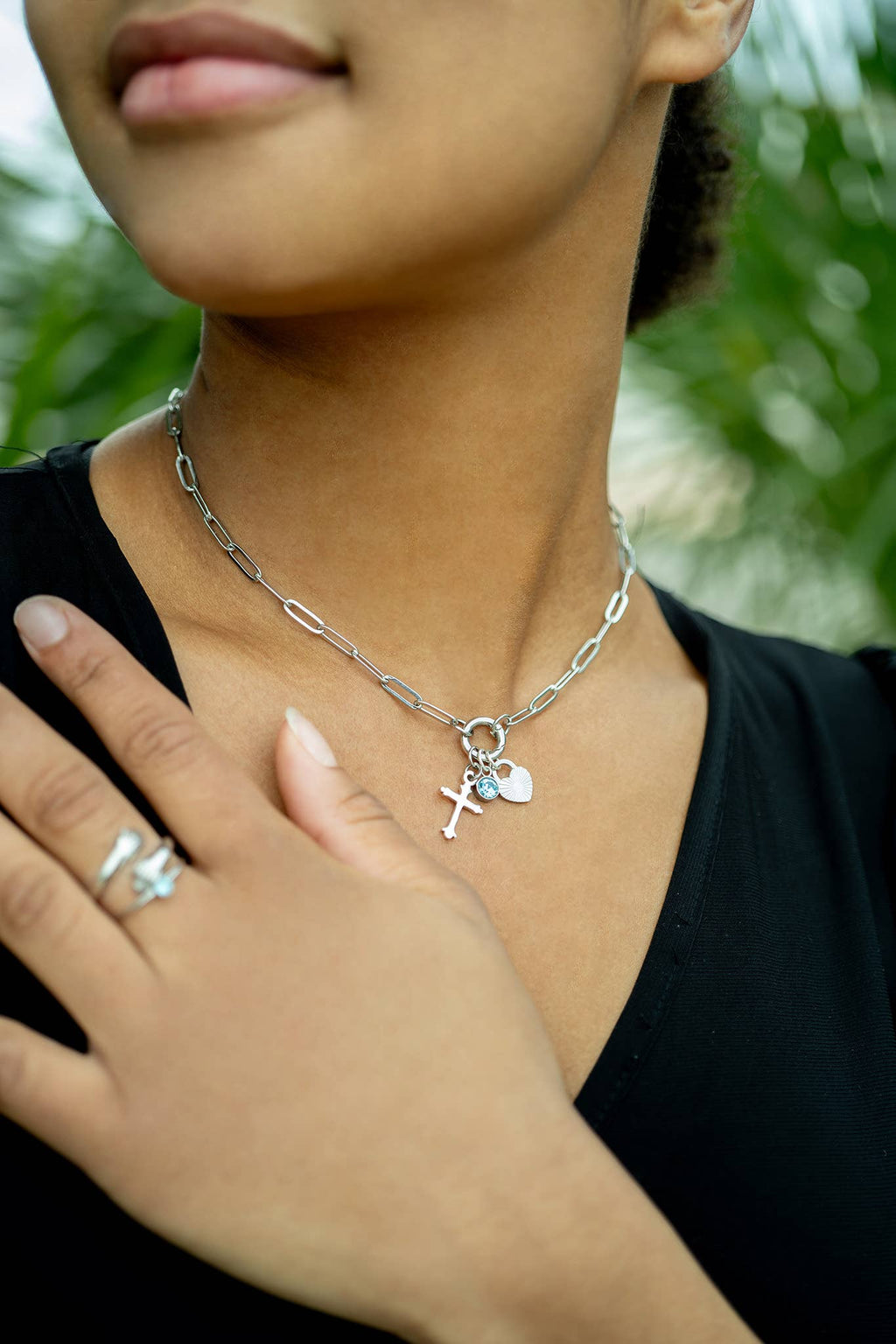 Stainless Steel Paperclip Carabiner Charm Holder Necklace: Gold / 16"+2"