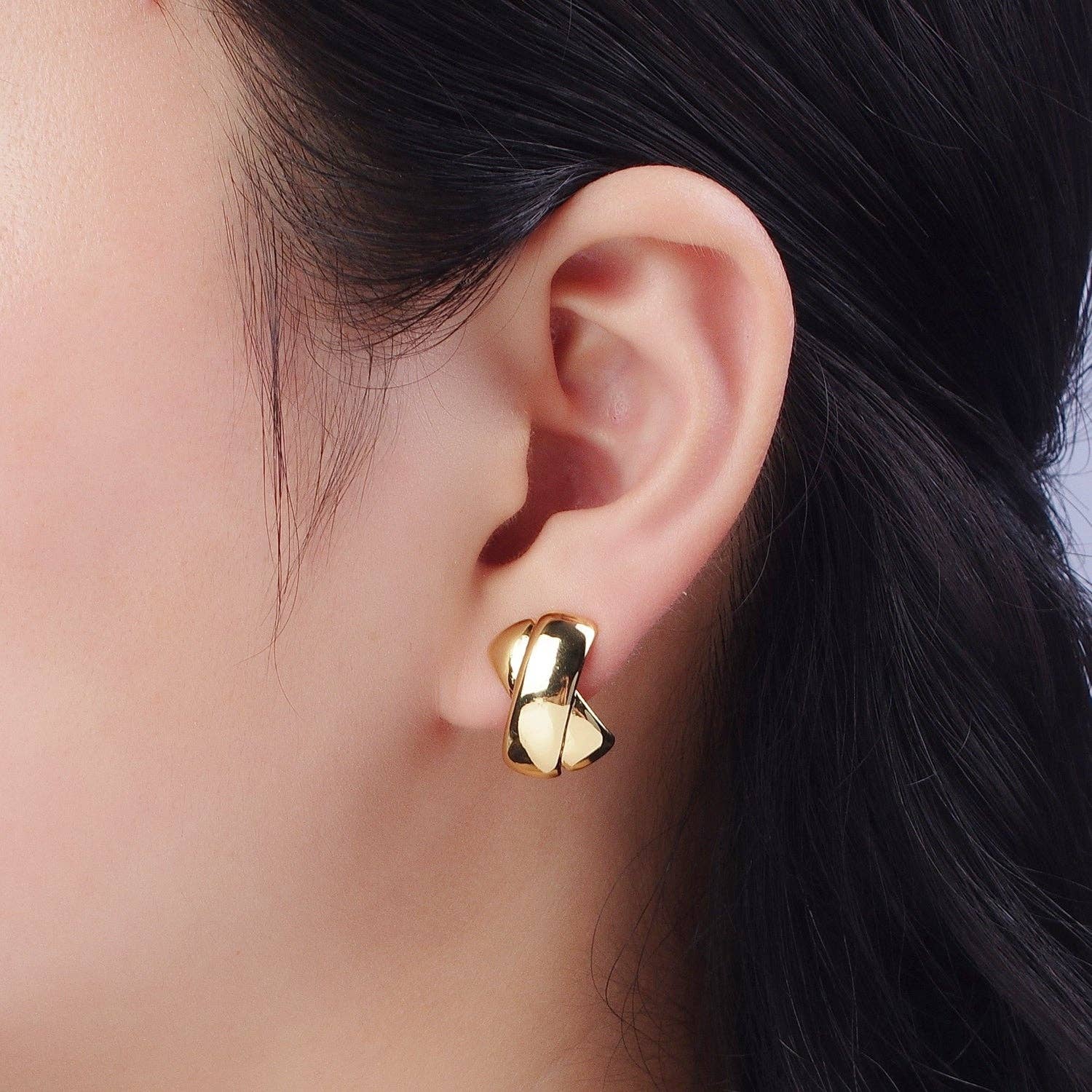Gold Double Tape Flat Bar Cross Dome Stud Earrings AE1018