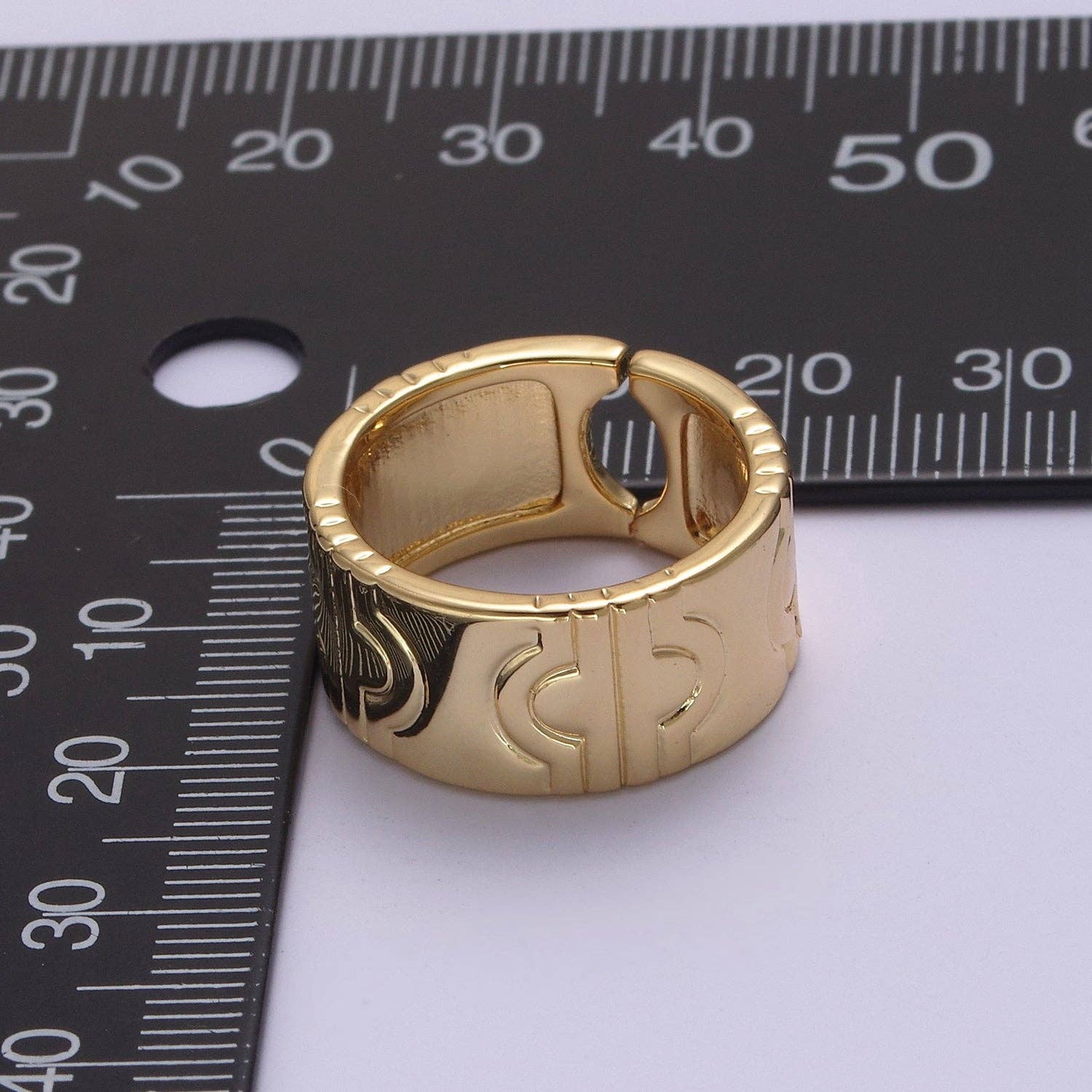 24K Gold Filled Geometric Abstract Thick Rings, Carved Circle Statement Rings in Gold & Silver S-319: Gold