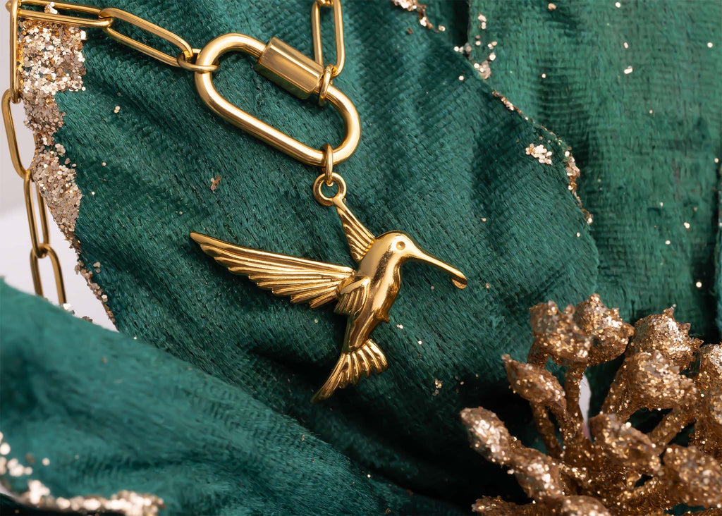 18K Gold PVD Paperclip Carabiner Necklace: Gold / 16+2"