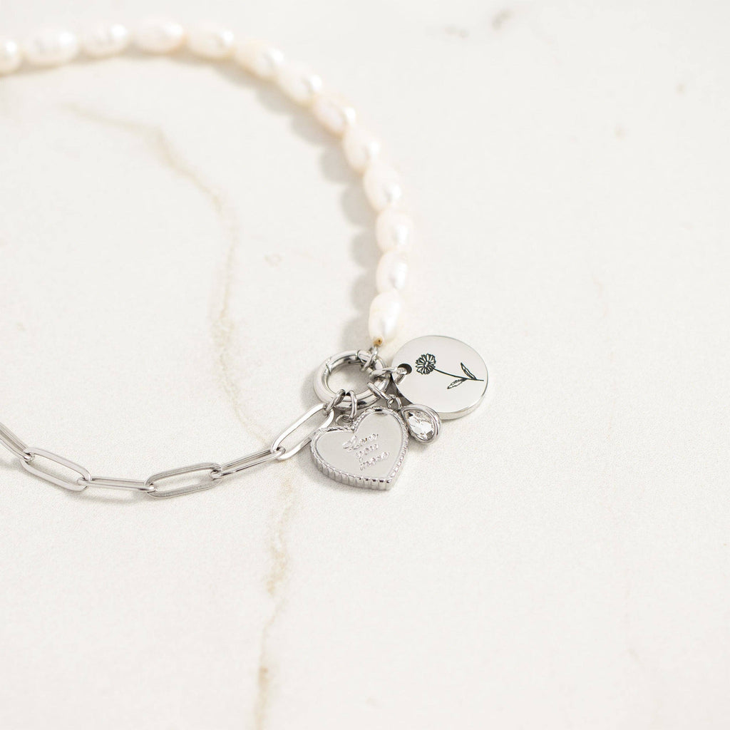 Freshwater Pearl Paperclip Split Chain Charm Holder Necklace: Gold