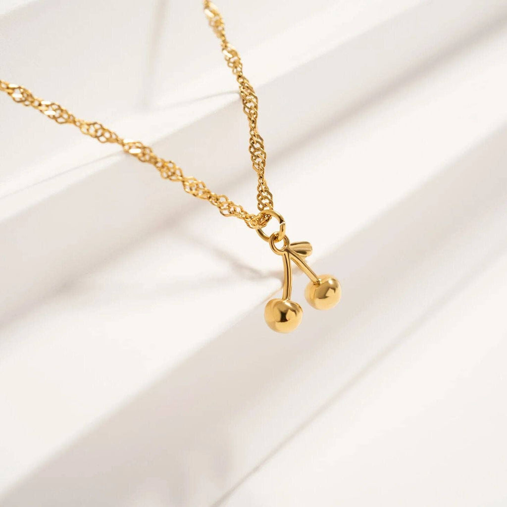 18K Gold PVD Stainless Steel Cherry Charm: Gold