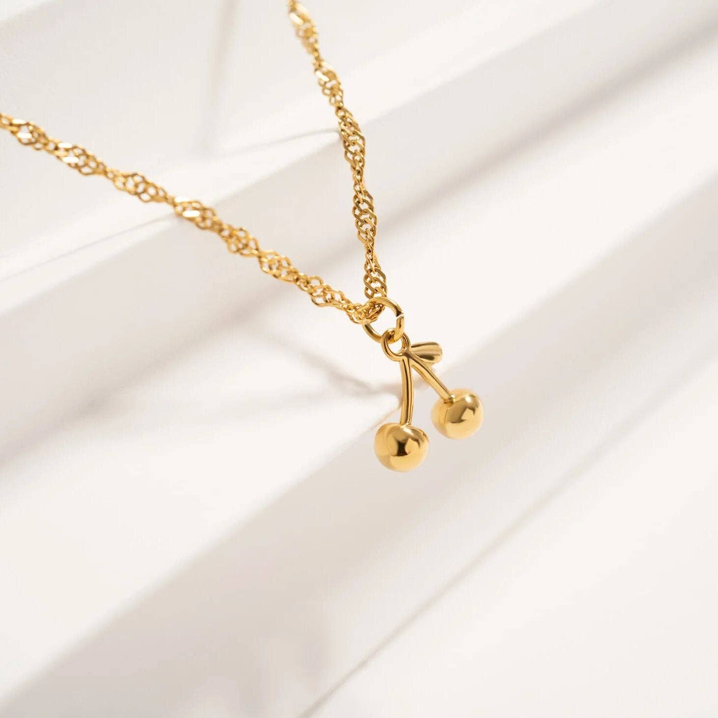 18K Gold PVD Stainless Steel Cherry Charm: Gold