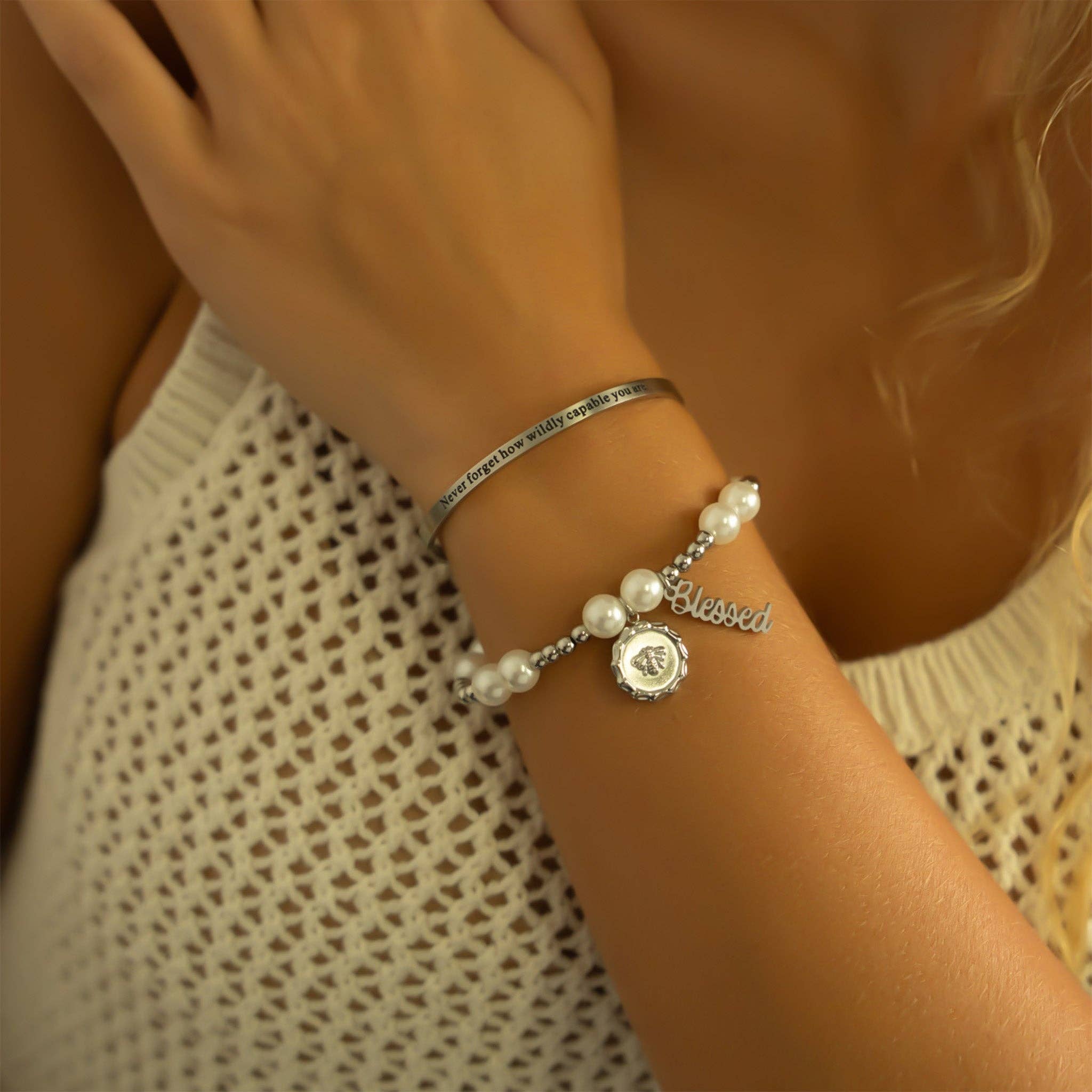 18K Gold PVD Stainless Steel Blessed Charm: Gold