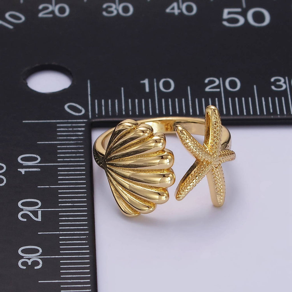 The Ariel Gold Clam Shell Star Fish Beach Adjustable Ring