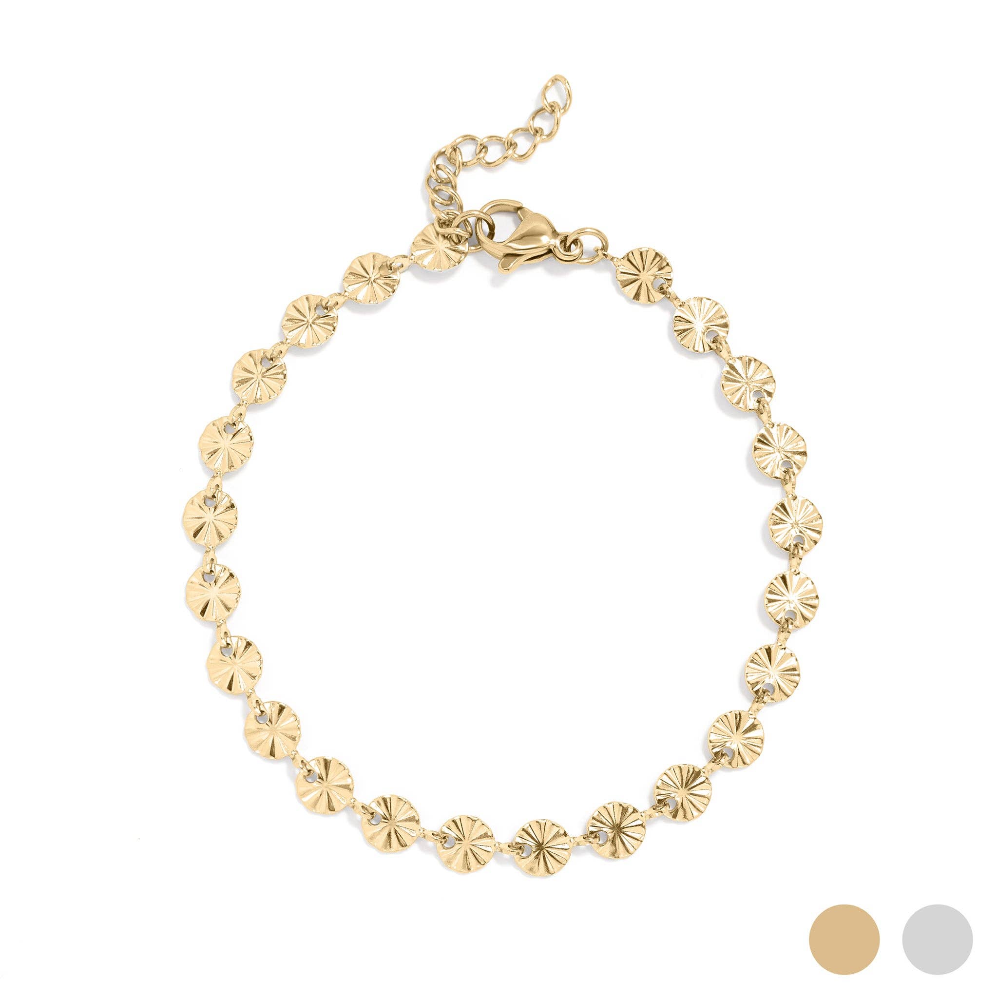 18K Gold PVD Stainless Steel Sunburst Chain Bracelet: Gold