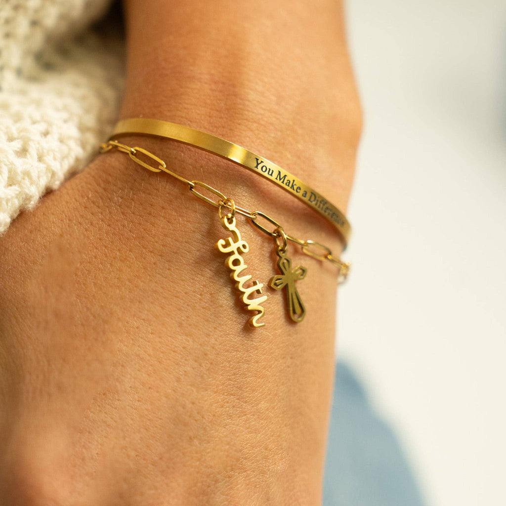 18K Gold PVD Stainless Steel Faith Charm: Gold