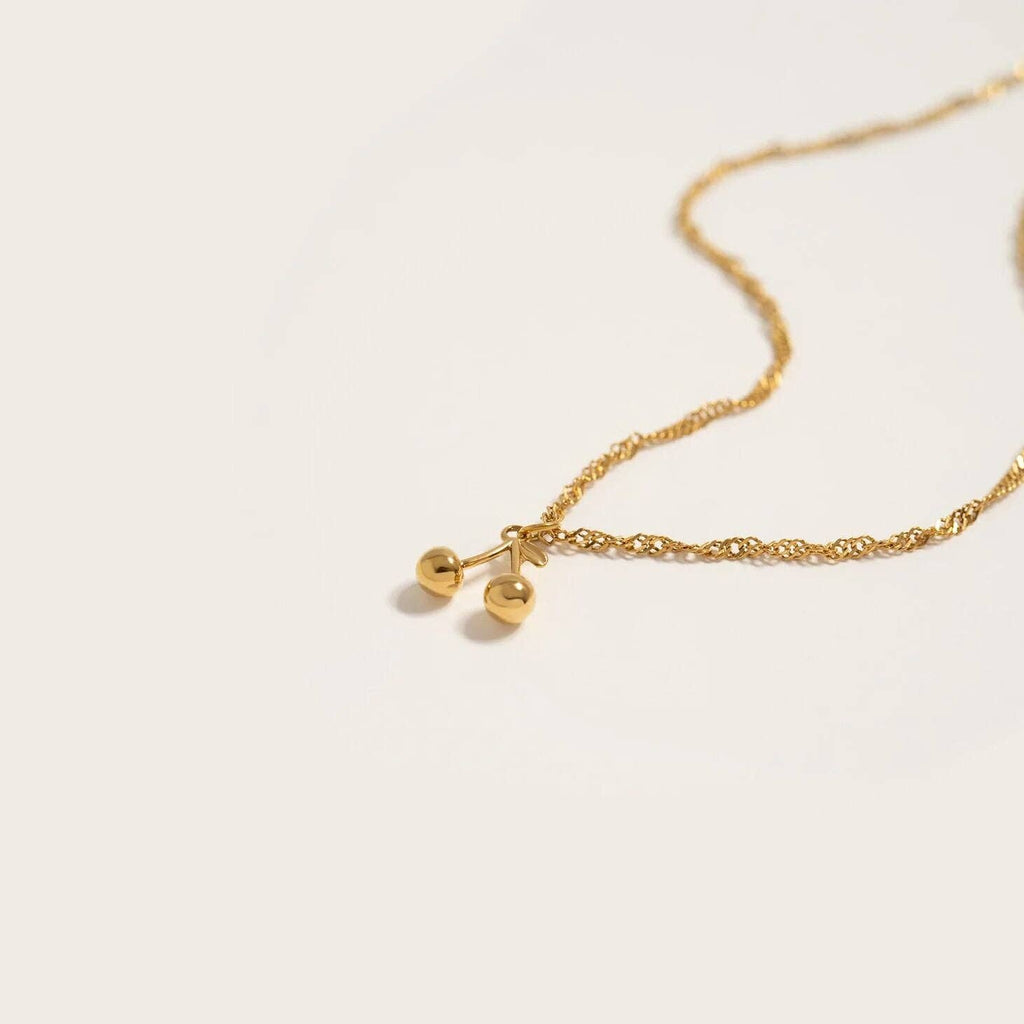 18K Gold PVD Stainless Steel Cherry Charm: Gold