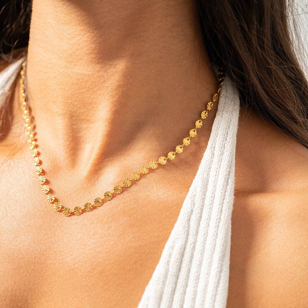18K Gold PVD Stainless Steel Sunburst Chain Necklace: Gold / 16+2"