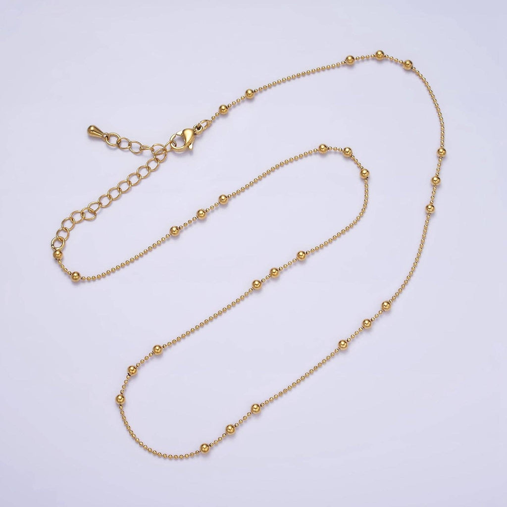 15.7" Gold Filled Beaded Satellite Chain Layering Necklace: Gold
