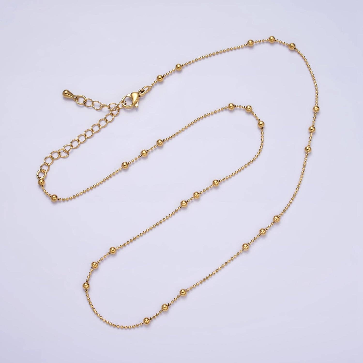15.7" Gold Filled Beaded Satellite Chain Layering Necklace: Gold