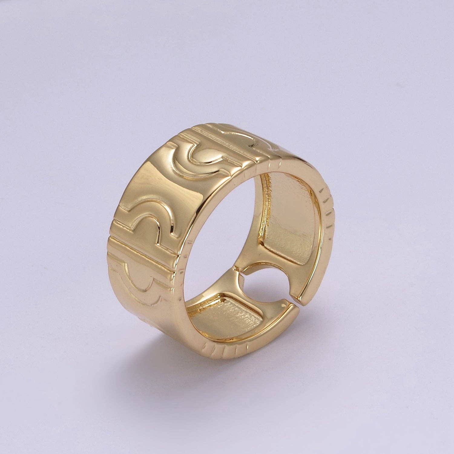 24K Gold Filled Geometric Abstract Thick Rings, Carved Circle Statement Rings in Gold & Silver S-319: Gold