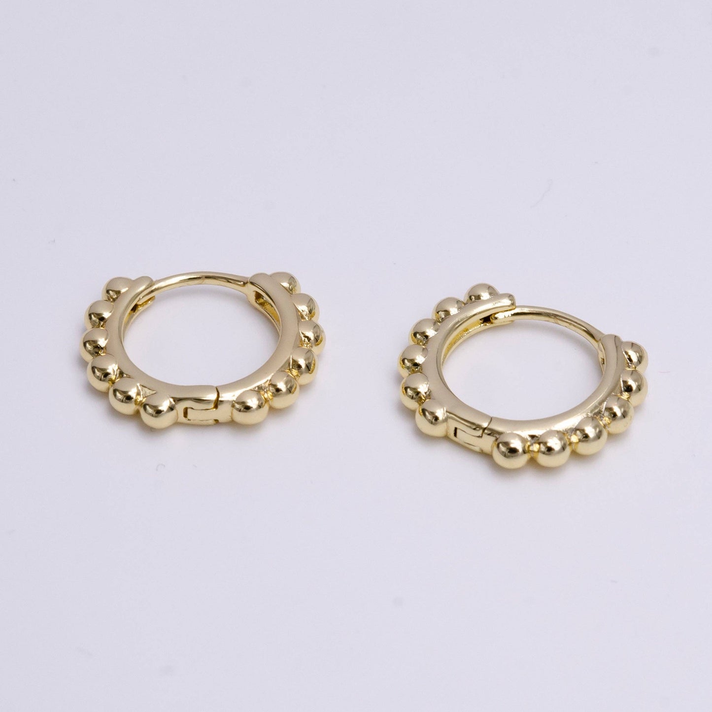 14K Gold Filled 18mm Round Beaded Lined Huggie Earrings