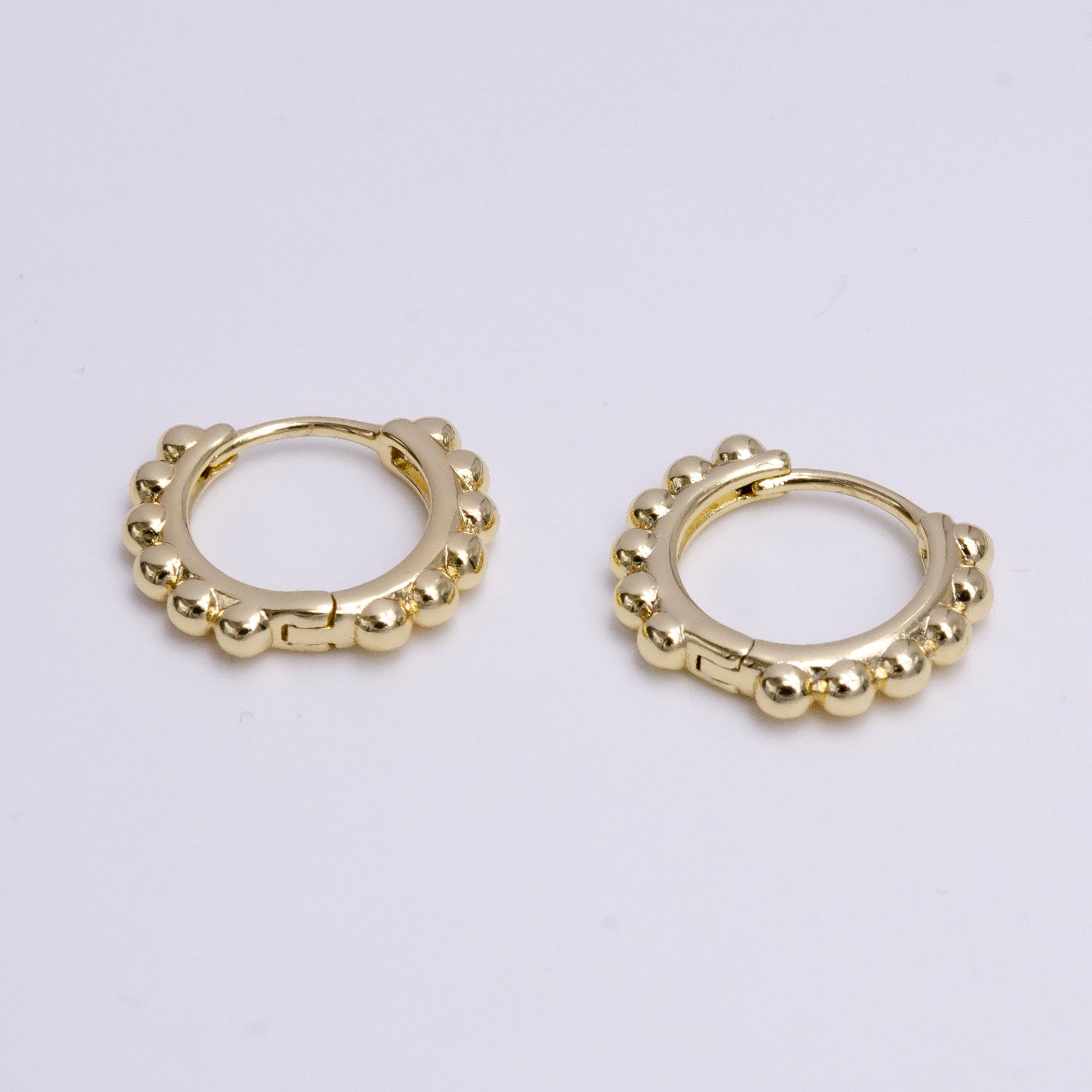 14K Gold Filled 18mm Round Beaded Lined Huggie Earrings
