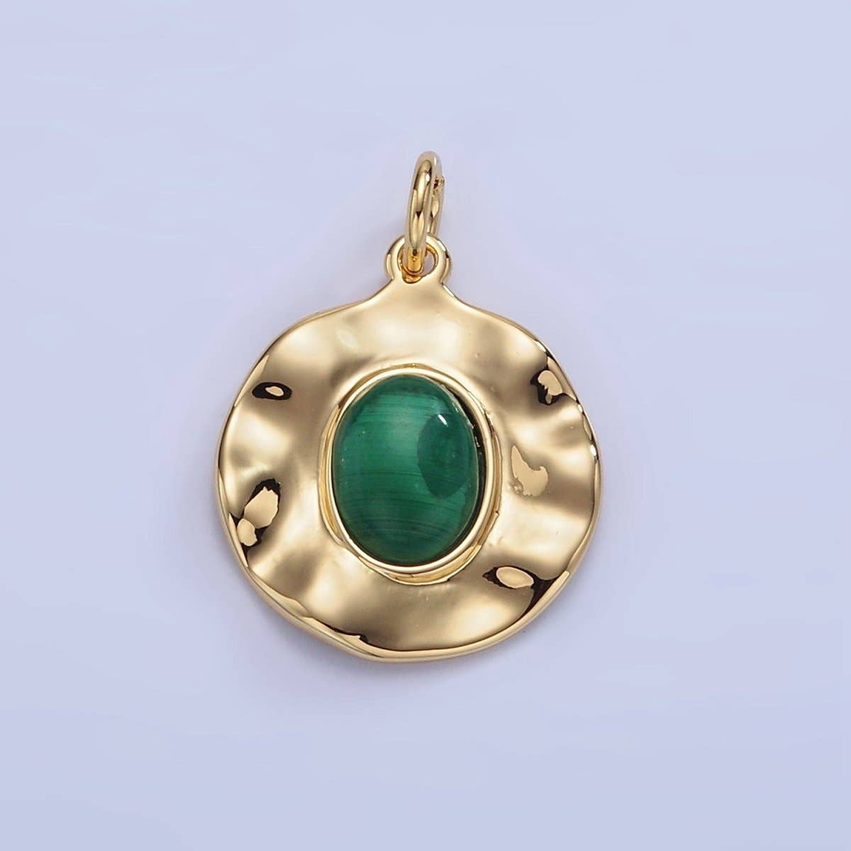 16K Gold Filled Malachite Gemstone Hammered Charm | C357