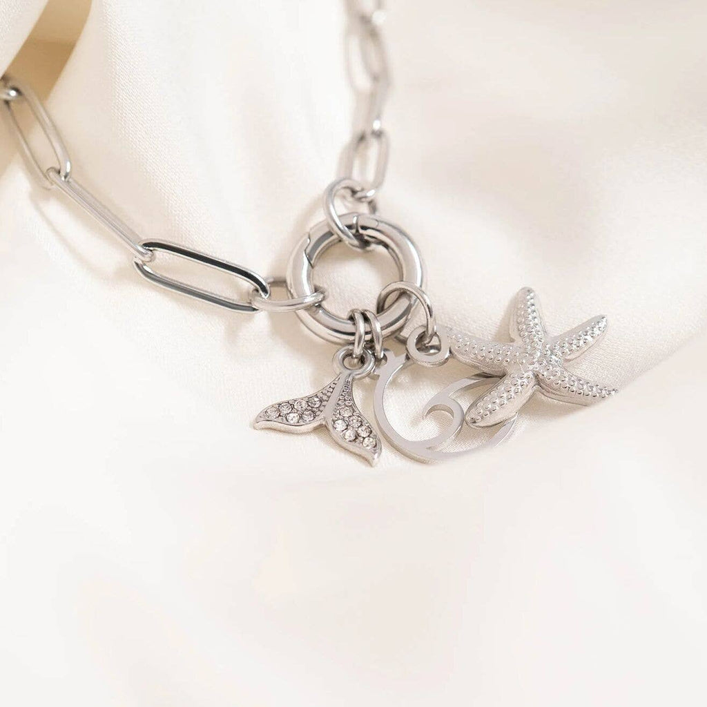 Stainless Steel Paperclip with Charm Keeper Chain Bracelet: Gold / 7.5"