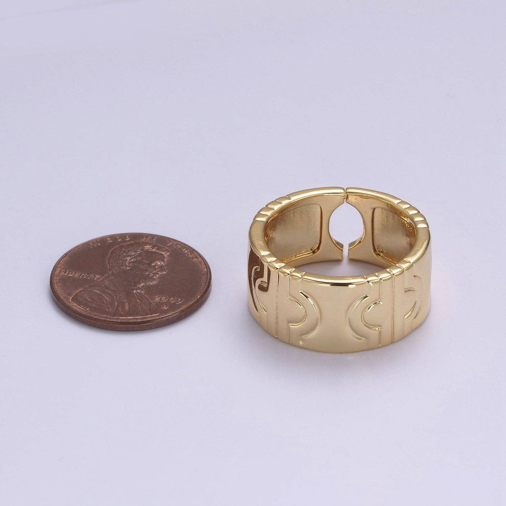 24K Gold Filled Geometric Abstract Thick Rings, Carved Circle Statement Rings in Gold & Silver S-319: Gold