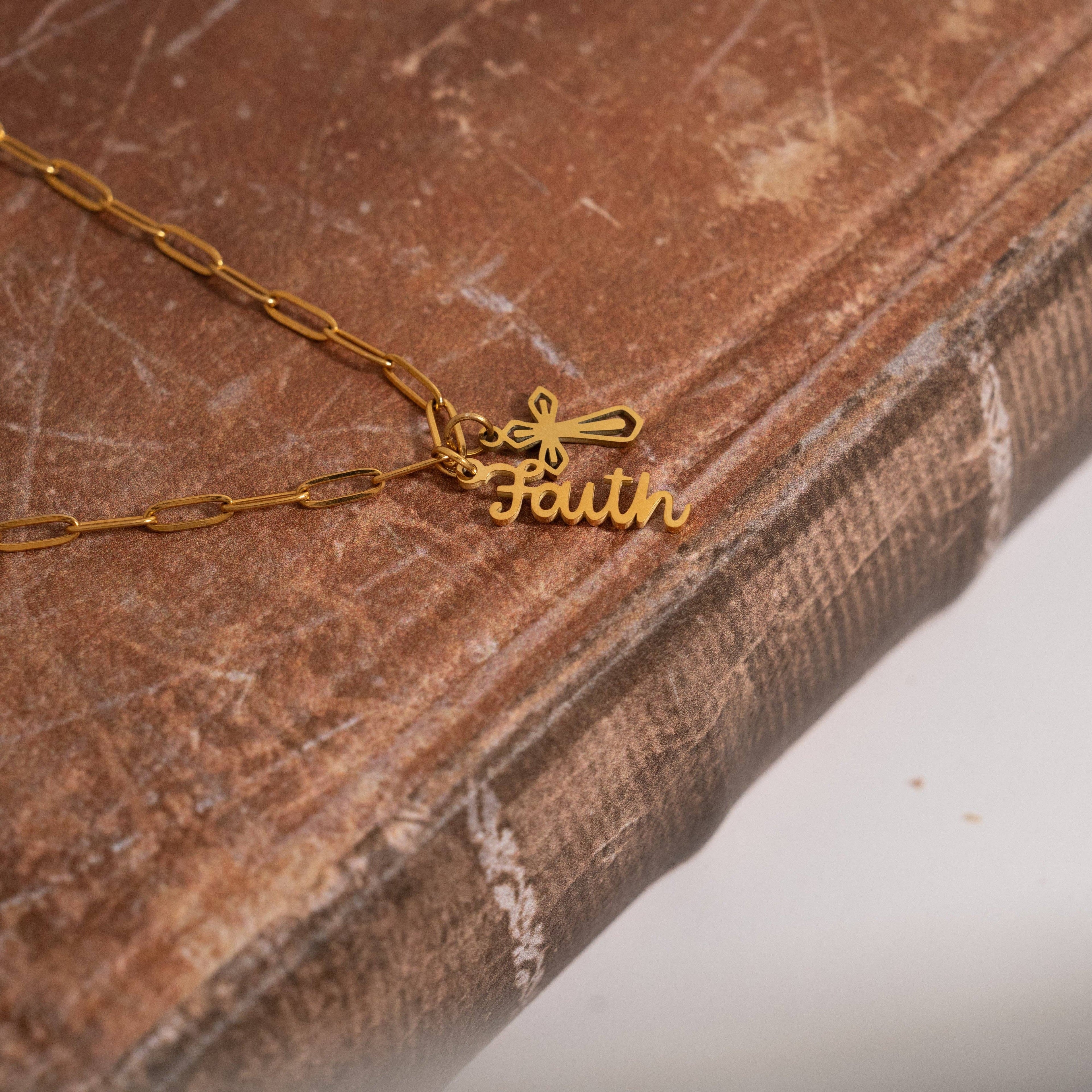18K Gold PVD Stainless Steel Faith Charm: Gold
