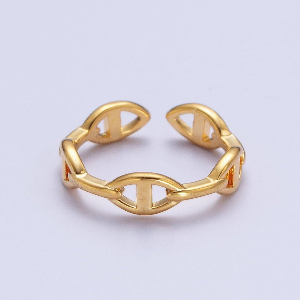 24K Gold Filled Anchor Mariner Chain Link Adjustable Gold Ring | X574