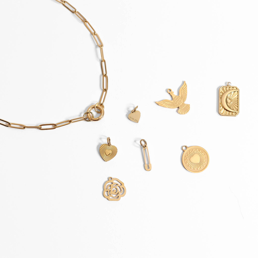 Stainless Steel Paperclip Carabiner Charm Holder Necklace: Gold / 16"+2"