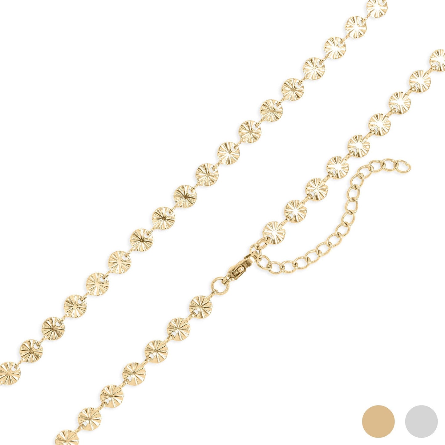 18K Gold PVD Stainless Steel Sunburst Chain Necklace: Gold / 16+2"