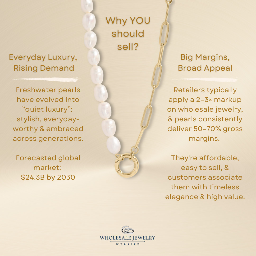 Freshwater Pearl Paperclip Split Chain Charm Holder Necklace: Gold