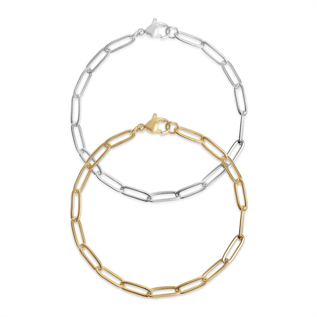 Stainless Steel Paperclip Chain Bracelet: Gold / 7"