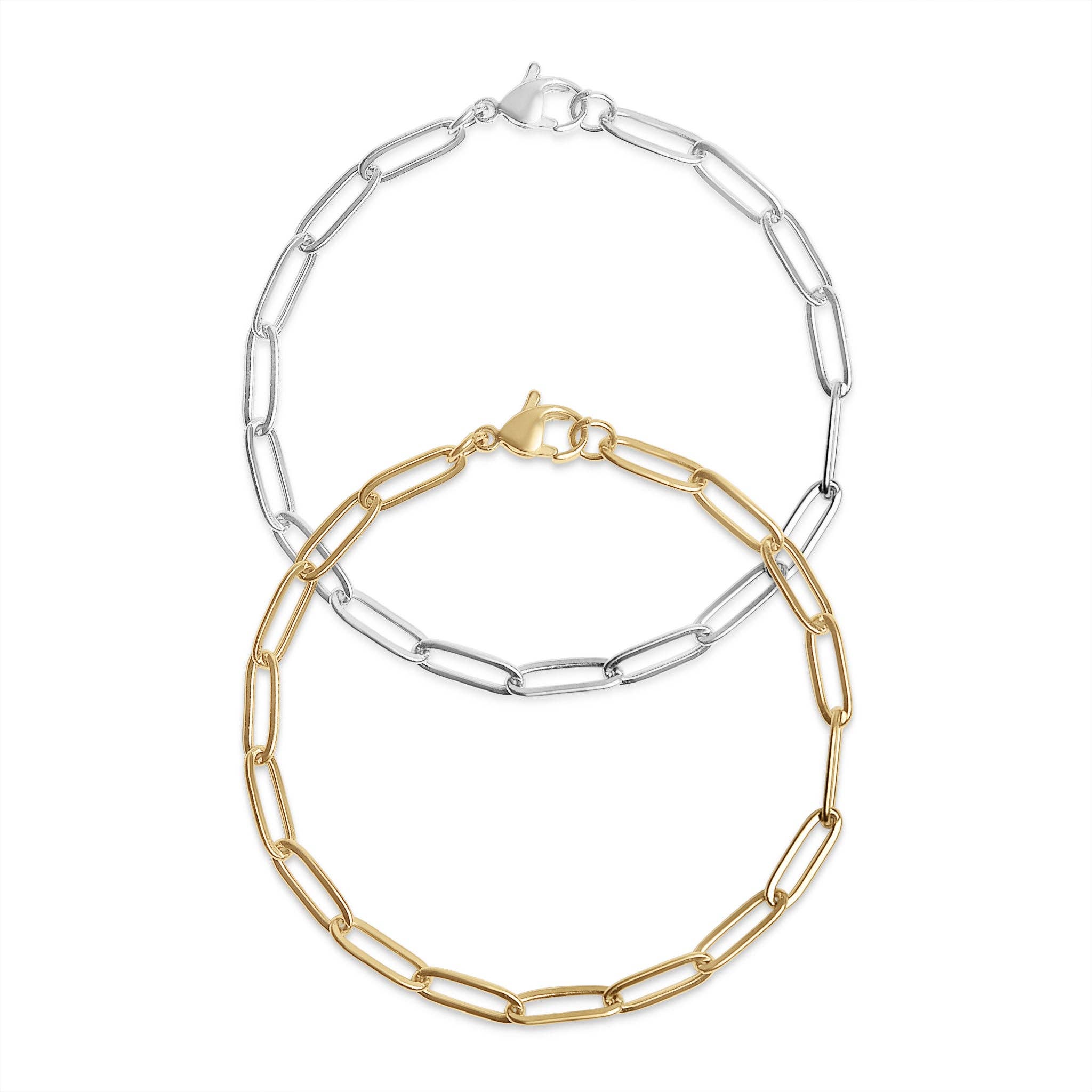 Stainless Steel Paperclip Chain Bracelet: Gold / 7"