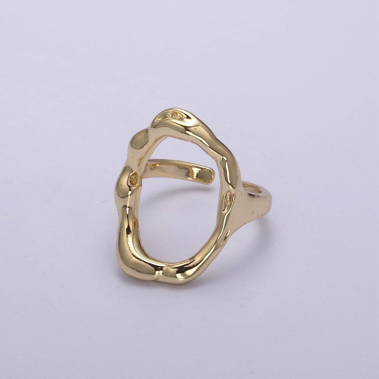 Simple Rustic Gold Oval Ring Hammered Chunky Geometric Jewel