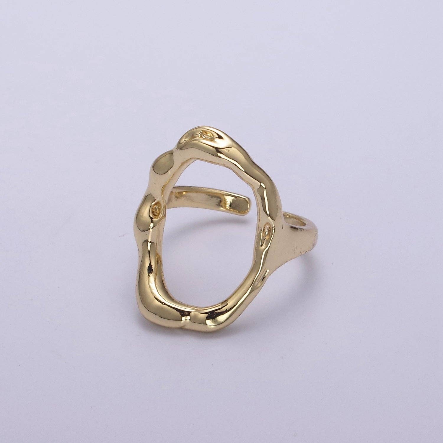 Simple Rustic Gold Oval Ring Hammered Chunky Geometric Jewel