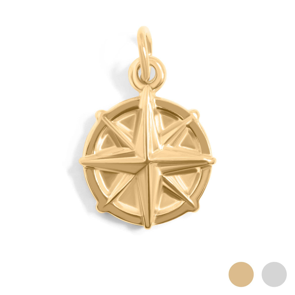 18K Gold PVD Stainless Steel Compass Charm: Gold