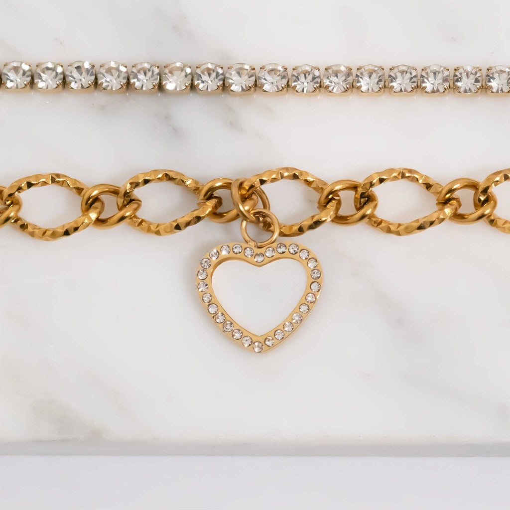 18K Gold PVD CZ Stone Tennis Bracelet: 6"