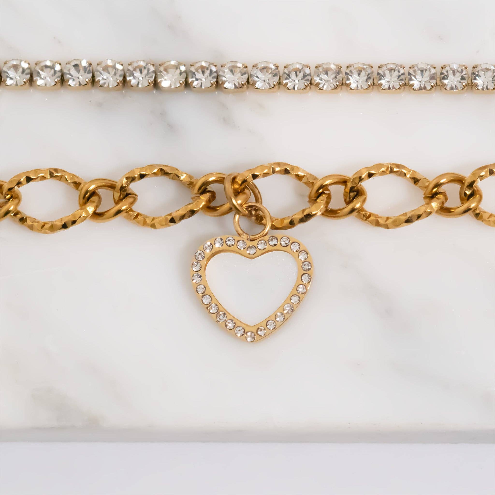 18K Gold PVD CZ Stone Tennis Bracelet: 6"