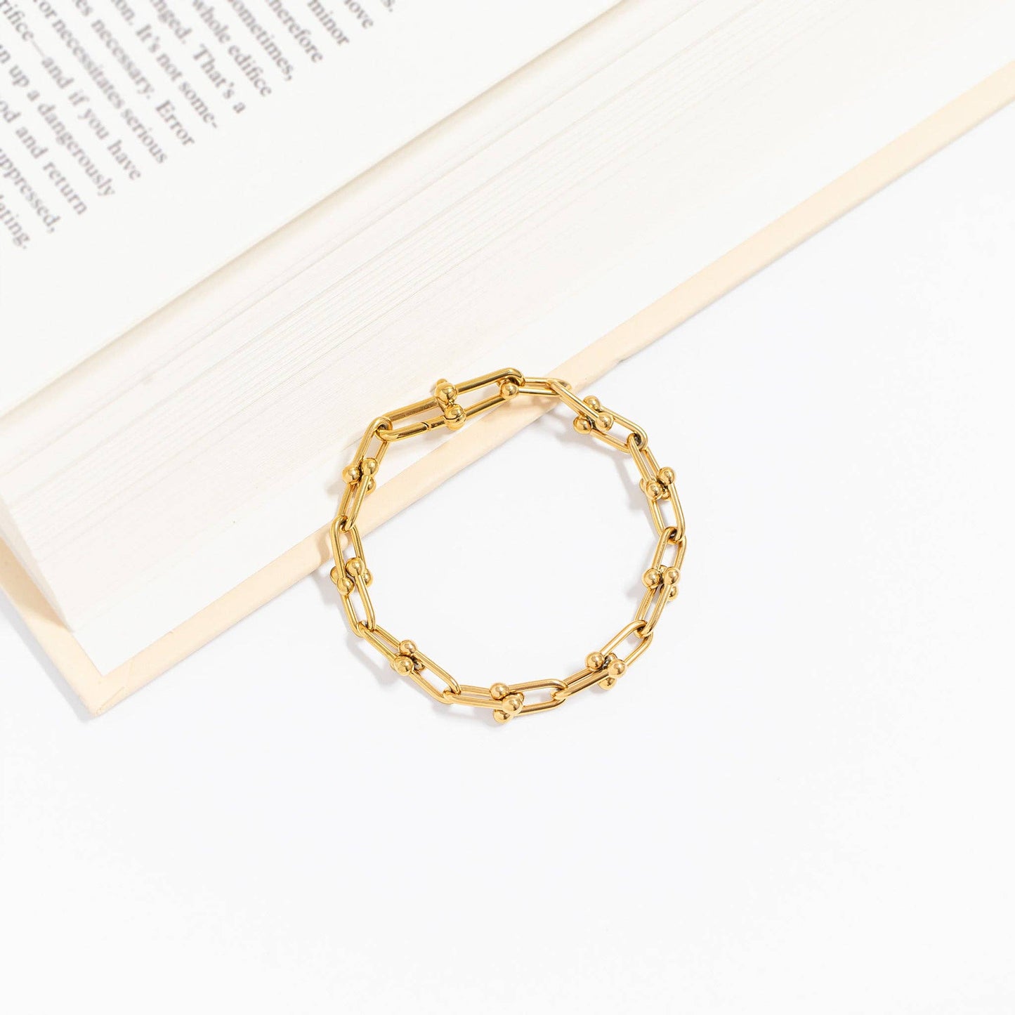 18K Gold PVD Stainless Steel Hardware Chain Bracelet: Gold