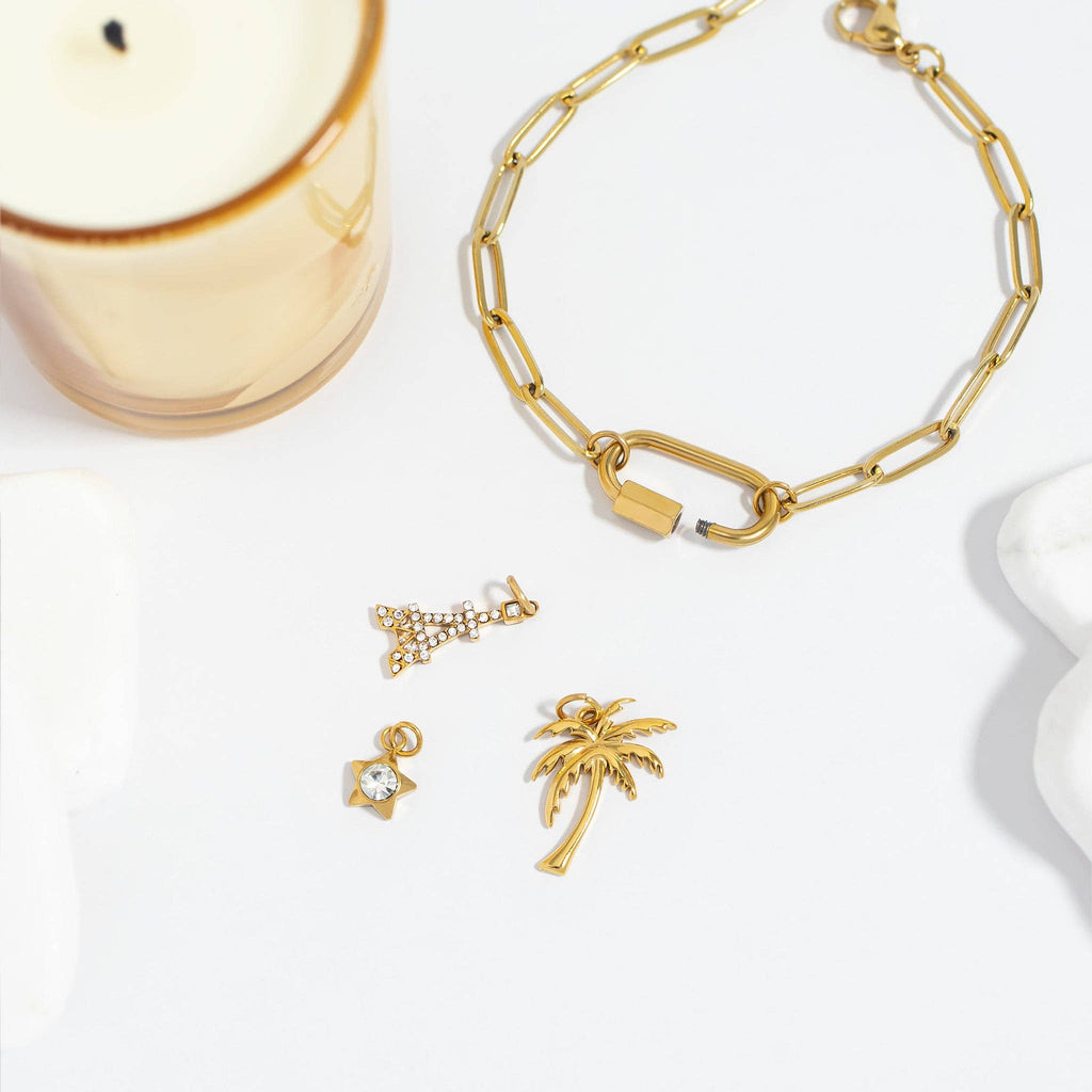 18K Gold PVD Stainless Steel Paperclip Carabiner Bracelet: Gold