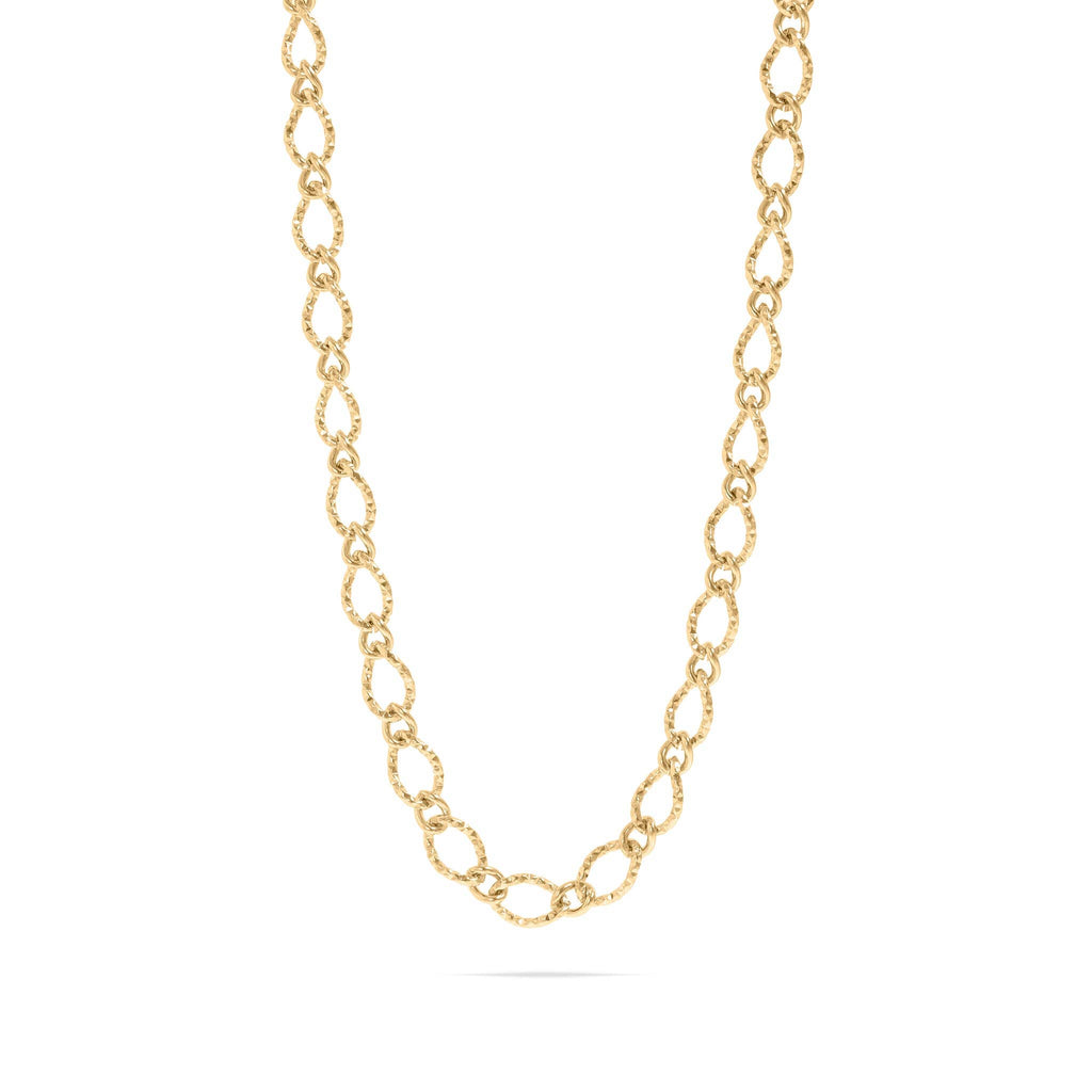 18K Gold PVD Stainless Steel Hammered Oval Chain Necklace: Gold / 16+2"