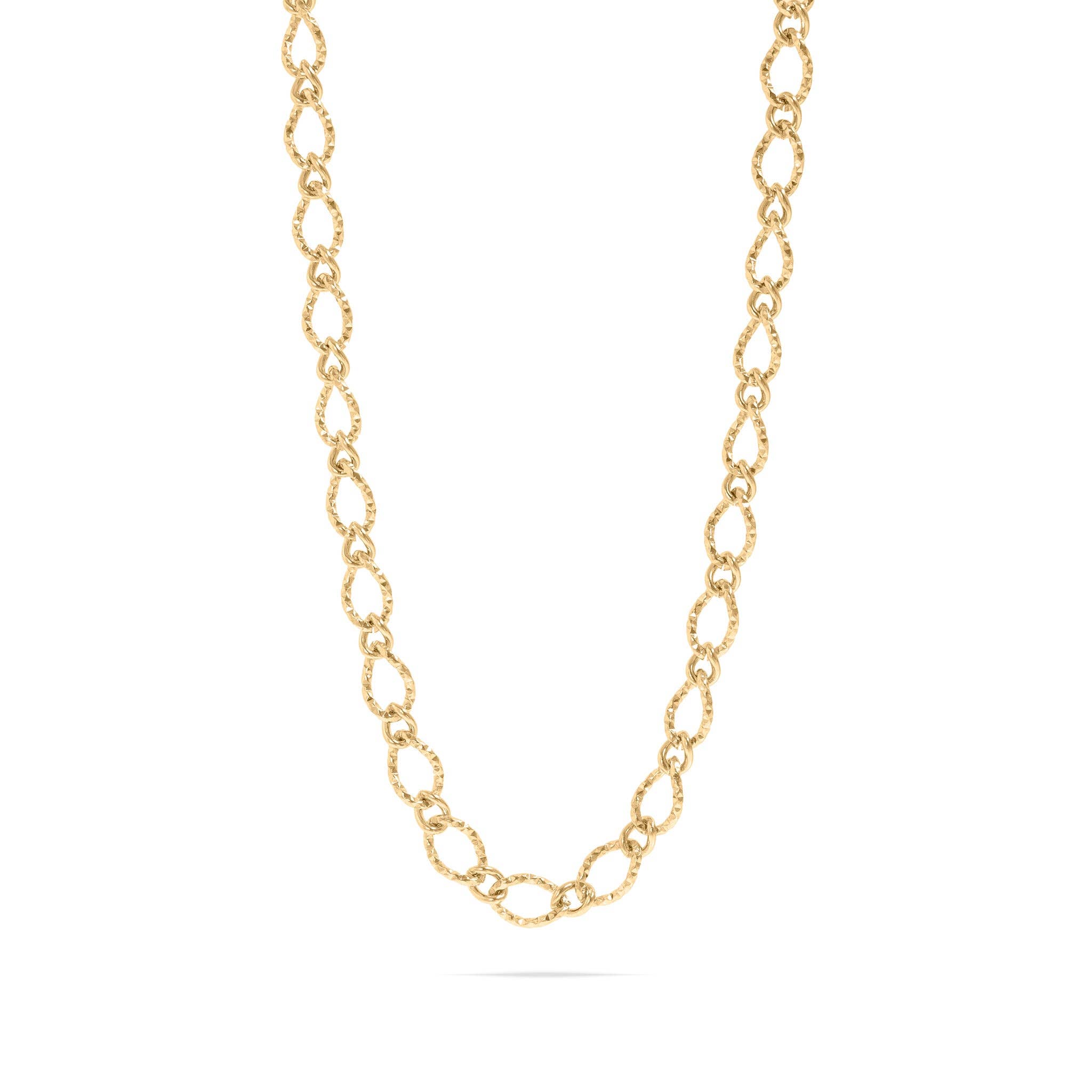18K Gold PVD Stainless Steel Hammered Oval Chain Necklace: Gold / 16+2"