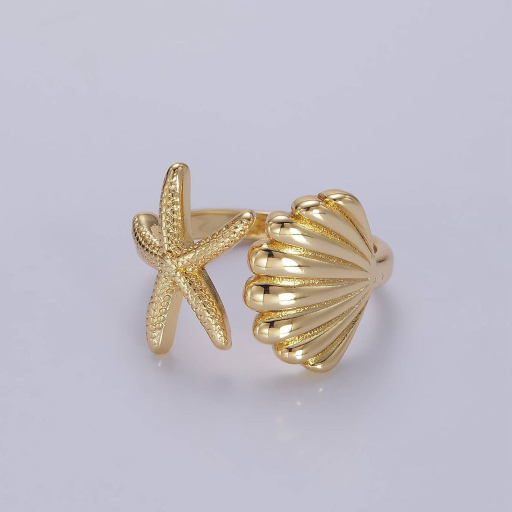 The Ariel Gold Clam Shell Star Fish Beach Adjustable Ring