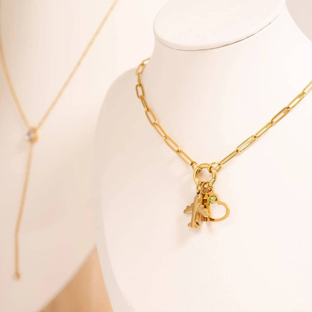 Stainless Steel Paperclip Carabiner Charm Holder Necklace: Gold / 16"+2"