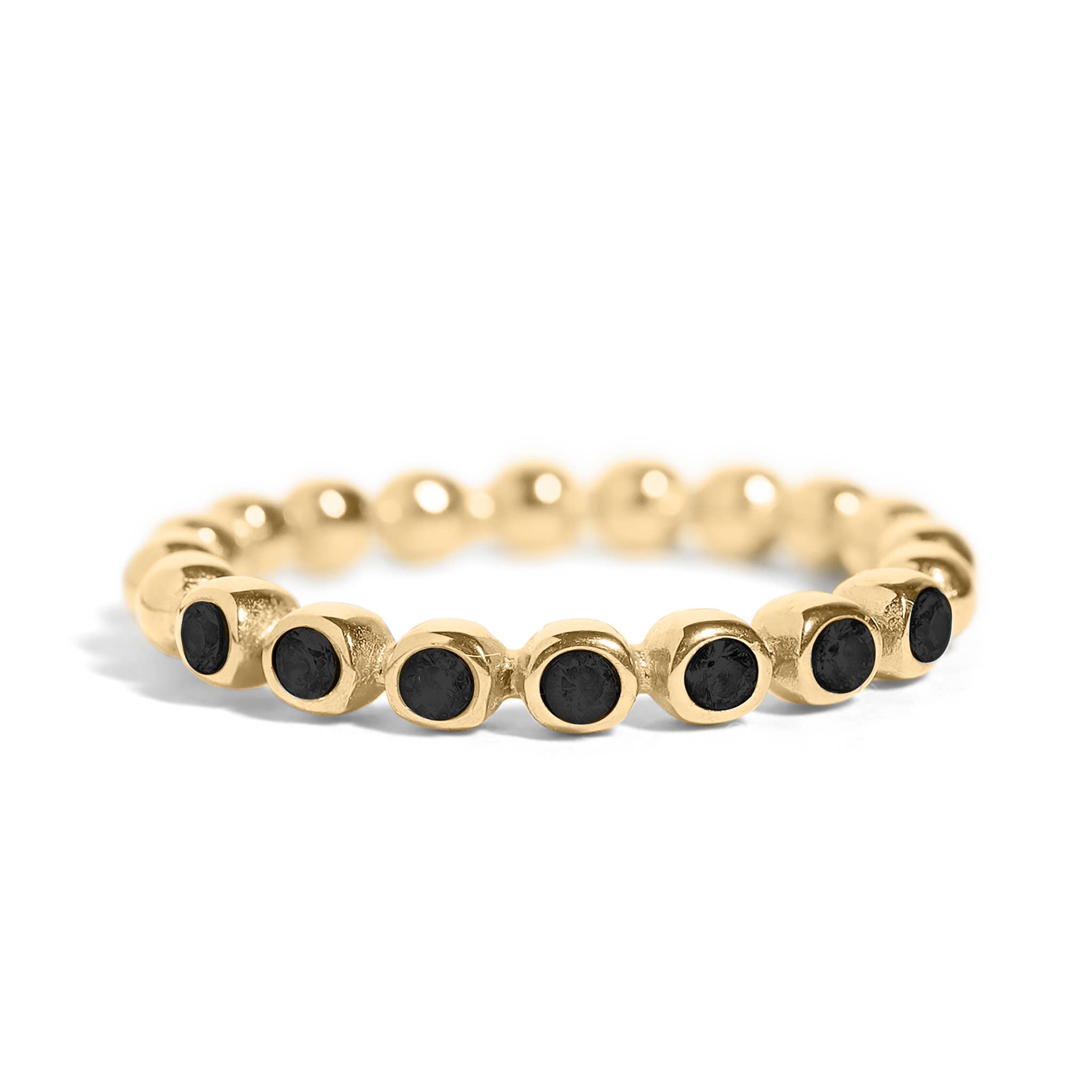 18k Gold PVD Coated Beaded Stainless Steel CZ Stacking Ring: Black / 7