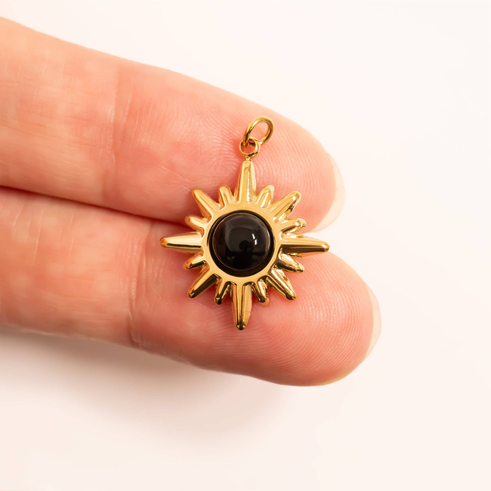 18K Gold PVD Stainless Steel Black Stone Sunflower Charm: Gold