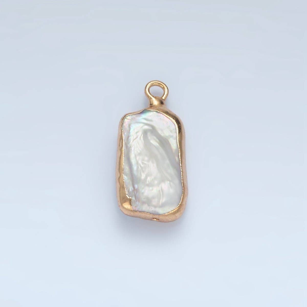 24K Gold Filled 20mm White Biwa Freshwater Pearl Foil Bezel Charm | P1760