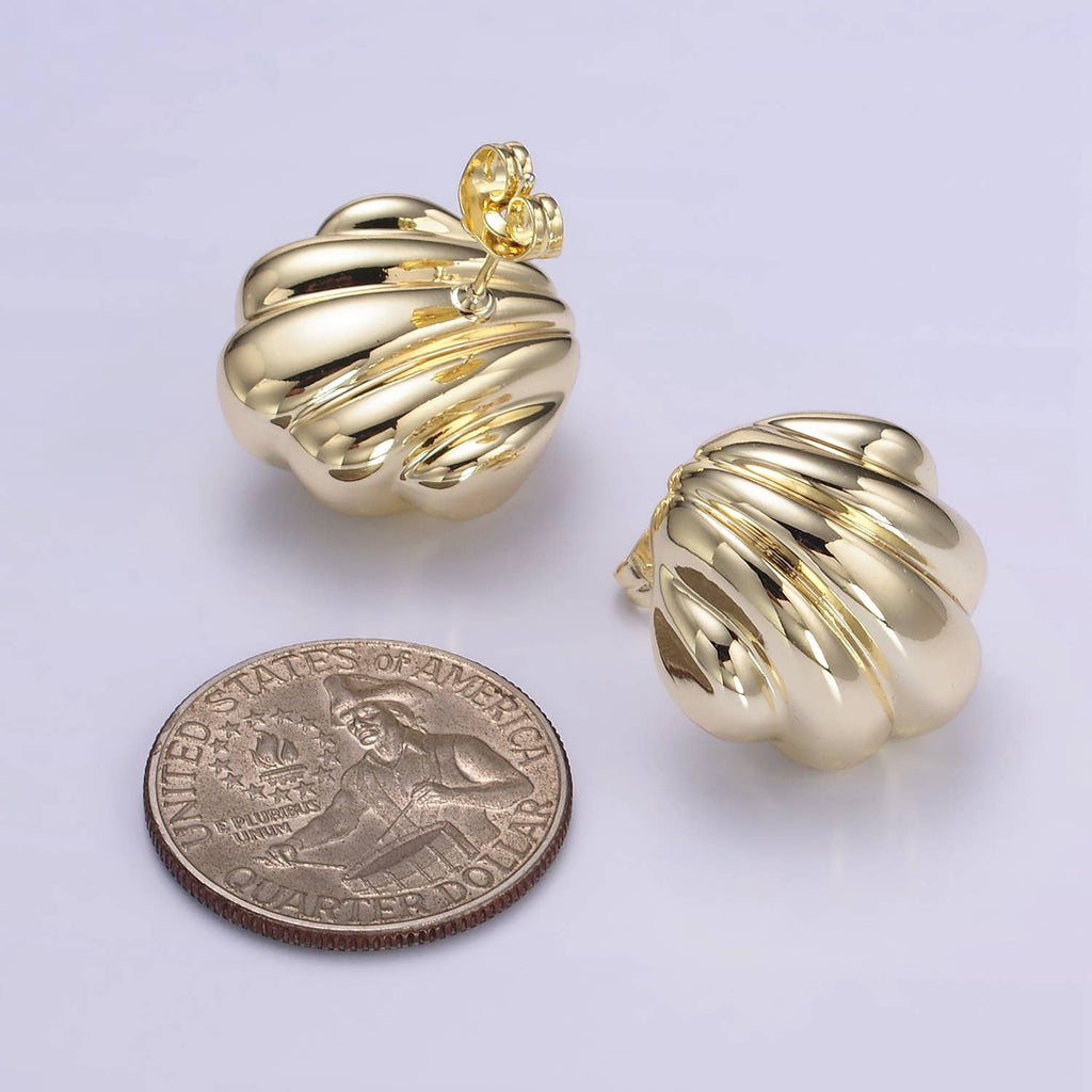 14K Gold Filled Lightweight Puffed Croissant Stud Earring